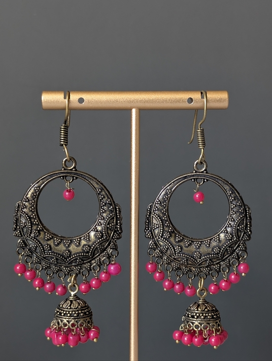 Jewelry - Hoop Earrings with Hot Pink Bead